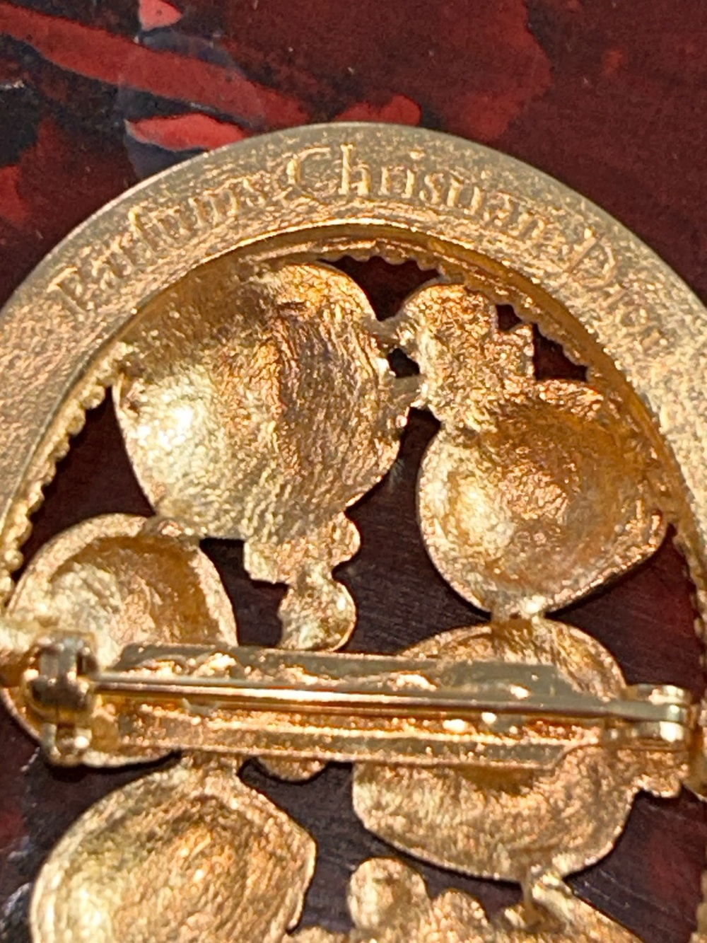 Vintage Christian Dior Gold Plated Oval Brooch with Perfume Bottles, Authentic - Picture 5 of 8